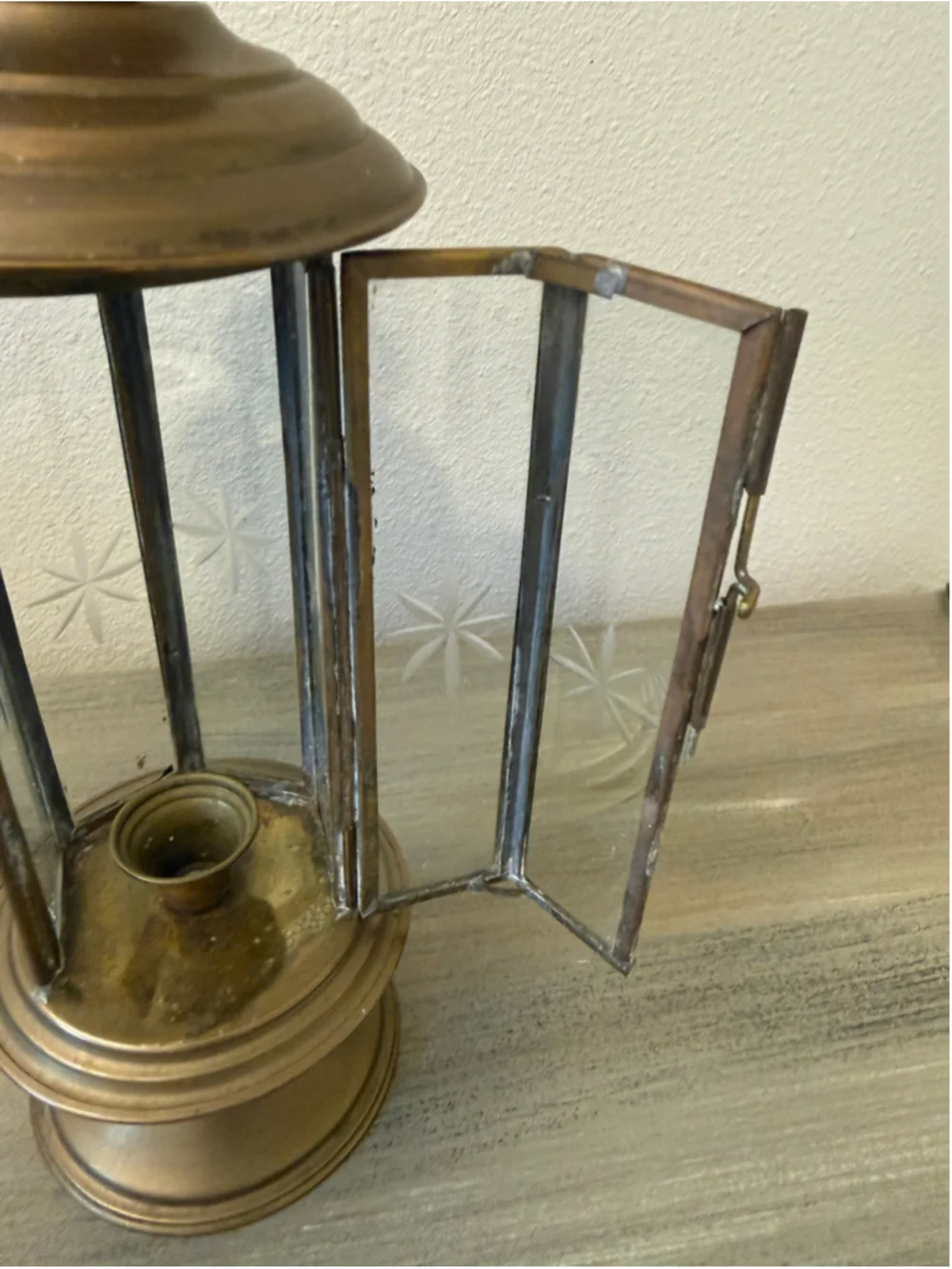 Vintage Brass French Wedding Procession Lantern Etched Starburst Glass Candle